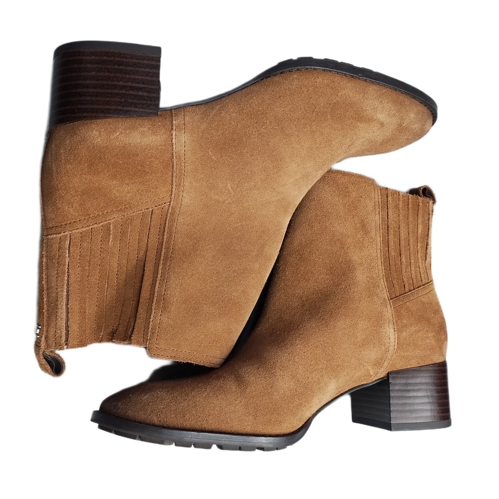 Sam Edelman Kaiti Ankle Boots Womens US 7.5M Brown Leather Block Heel Slip On